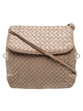 Vintage Bottega Veneta Taupe Intrecciato Leather Shoulder Bag